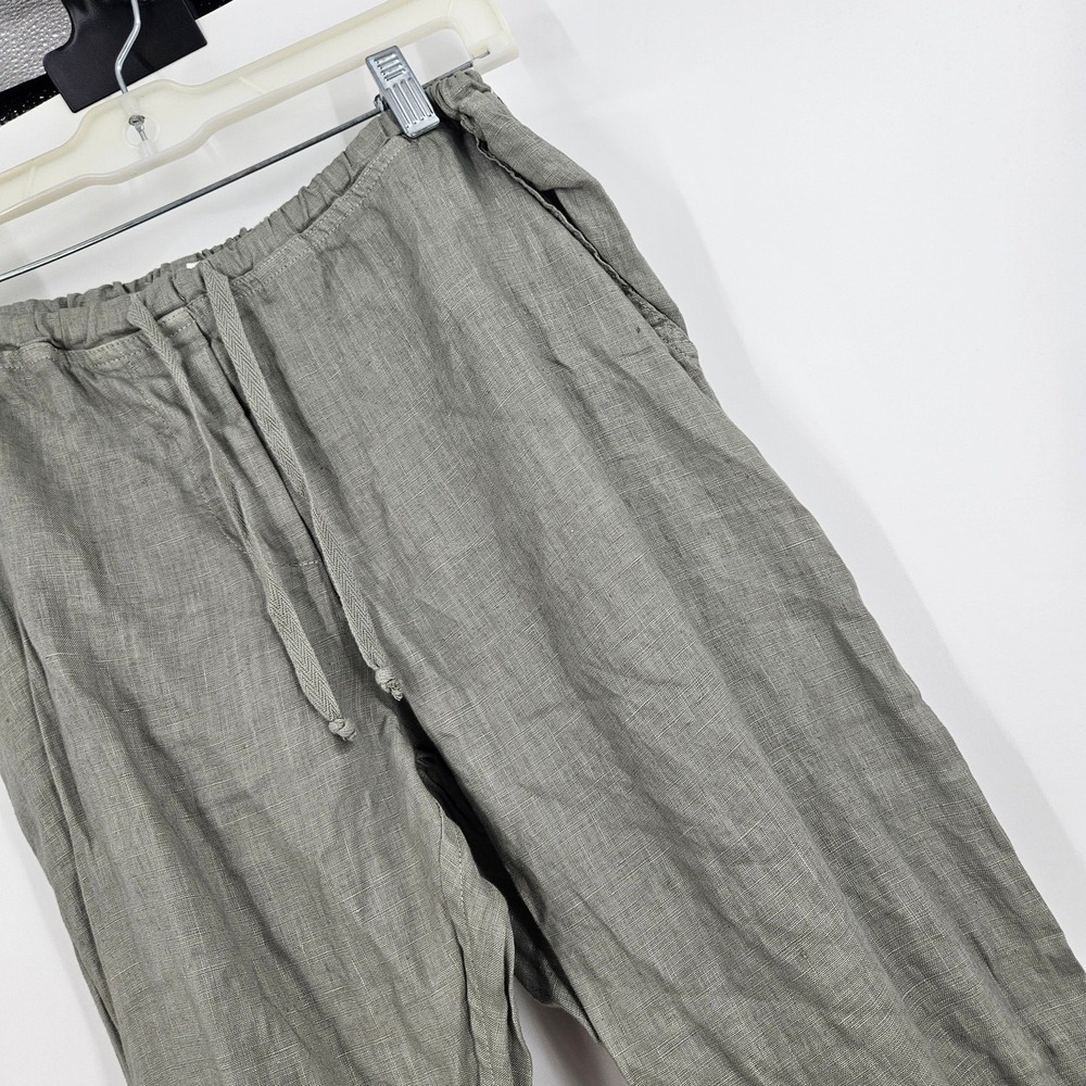 CP Shades Pants Olive Green Linen Drawstring Straight Leg Pull On Trouser Size M - Picture 2 of 5